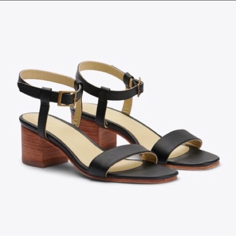 Nisolo Lucia Block Heel Sandal - black leather, size 6.5